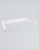 White wall mounted foldable drying rack arms extended, front view